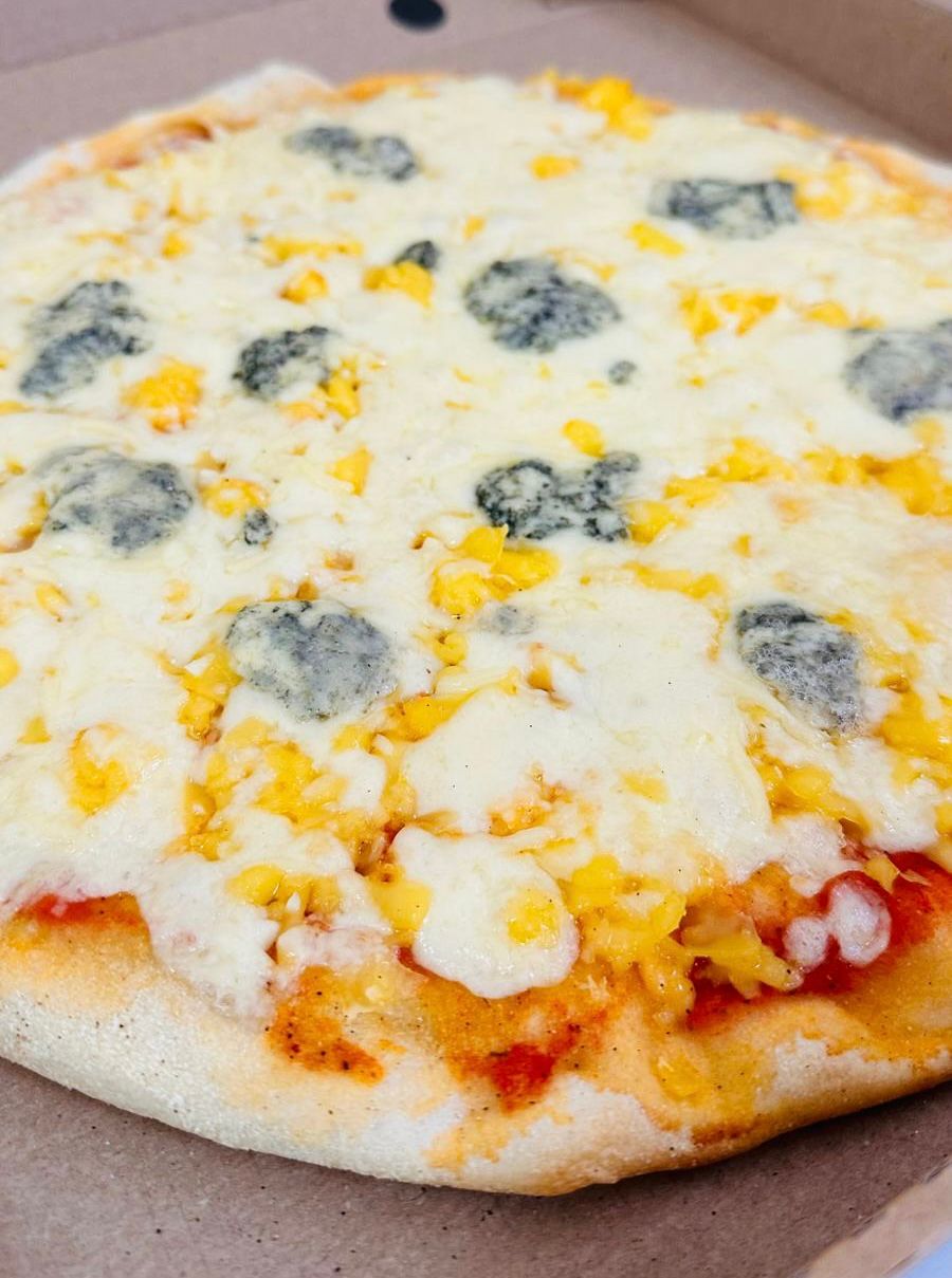 PIZZA CUATRO QUESOS •salsa de tomate  •Edam  •mozzarella  •queso azul  •queso gouda